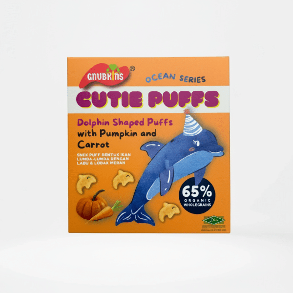Gnubkins Cutie Puffs Dolphin Shaped Puffs with Pumpkin and Carrot 32g Organic Wholegrains