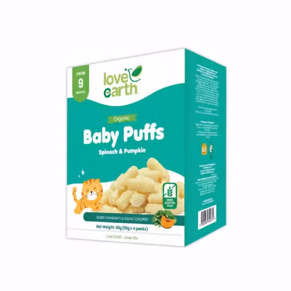 Love Earth Organic Baby Puffs Spinach Pumpkin 40g Gluten Free