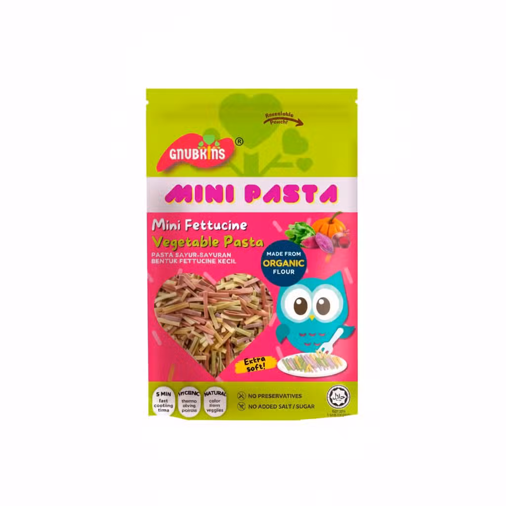 Gnubkins Mini Pasta Vegetable Pasta Mini Fetuccine Organic Flour Resealable Pouch