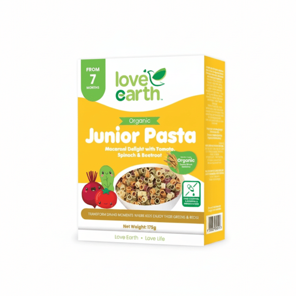 Love Earth Organic Junior Pasta Macaroni Delight Tomato Spinach Beetroot 175gm
