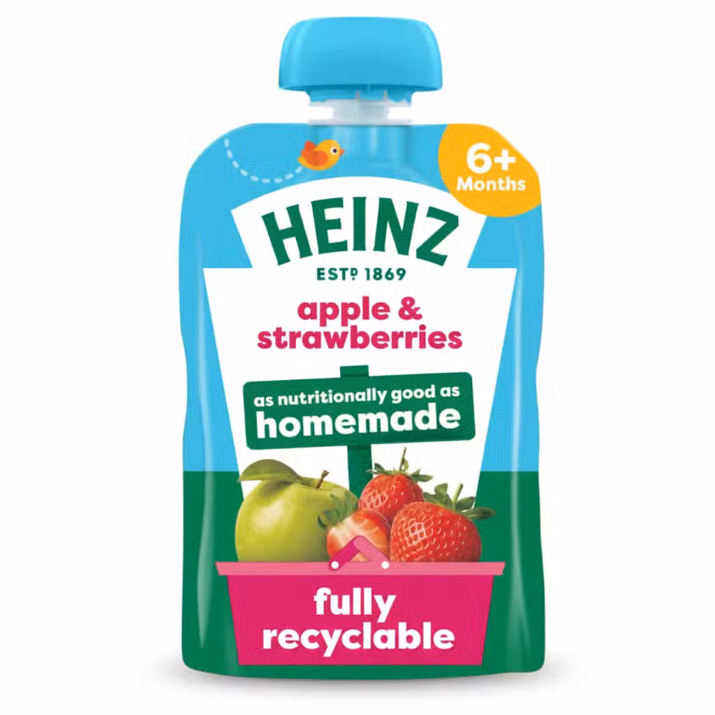 Heinz Apple & Strawberries Puree 100gm 6+ Months Fully Recyclable