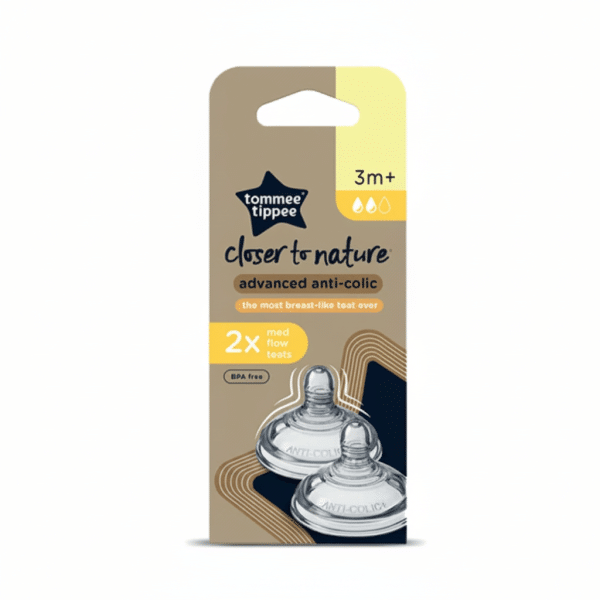 Tommee Tippee Closer To Nature Advanced Anti-Colic Medium Flow Teats 3 Months Plus Pack of 2 BPA Free