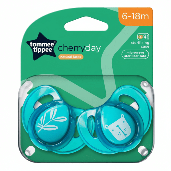 Tommee Tippee Cherry Day Pacifier 6-18m Natural Latex Sterilising Case