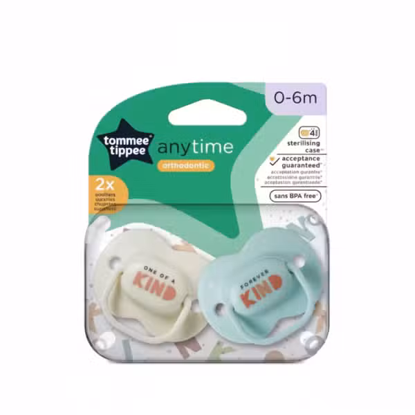 Tommee Tippee Anytime Orthodontic Soother 0-6m 2x Soothers Sterilising Case BPA Free