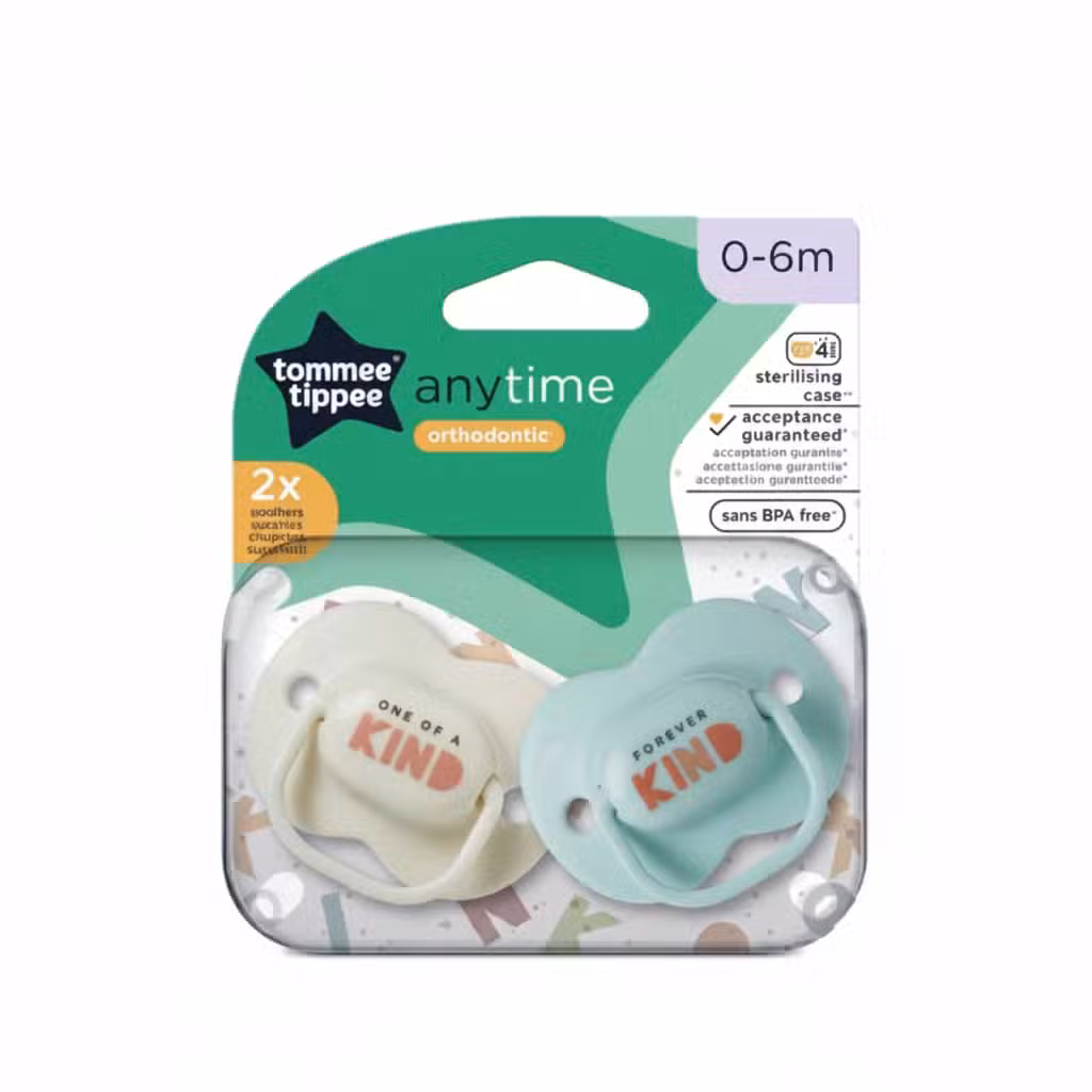 Tommee Tippee Anytime Orthodontic Soother 0-6m 2x Soothers Sterilising Case BPA Free