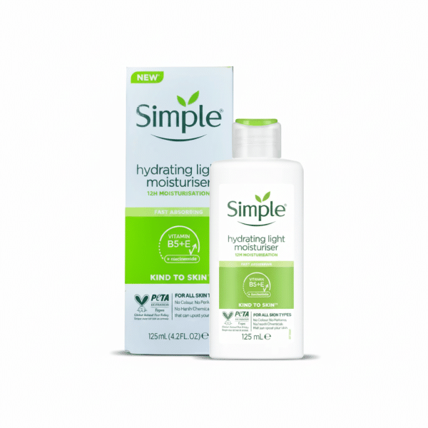 Simple Hydrating Light Moisturiser 125ml Vitamin B5+E Niacinamide Fast Absorbing Kind To Skin
