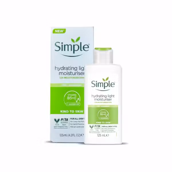 Simple Hydrating Light Moisturiser 125ml Vitamin B5+E Niacinamide Fast Absorbing Kind To Skin