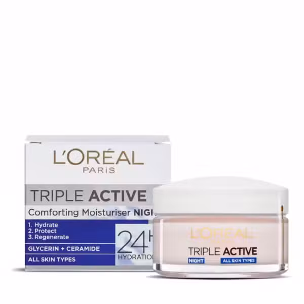 Loreal Paris Triple Active Comforting Moisturiser Night 24H Hydration Glycerin Ceramide All Skin Types