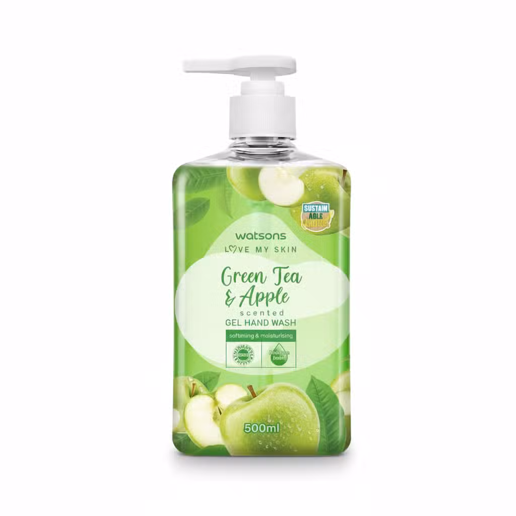 Watsons Green Tea & Apple Scented Gel Hand Wash 500ml Softening Moisturising