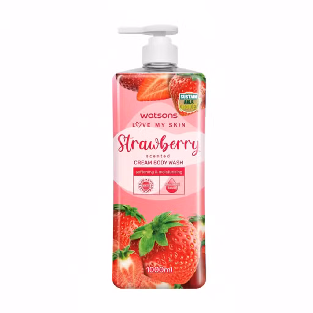 Watsons Strawberry Scented Cream Body Wash Softening Moisturising 1000ml