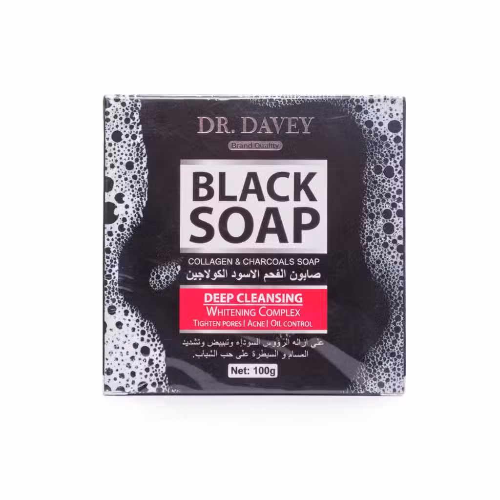 Dr Davey Black Soap Collagen Charcoal 100gm Deep Cleansing Whitening Complex