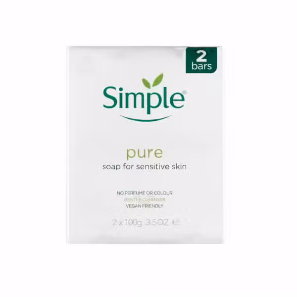 Simple Pure Soap For Sensitive Skin 2 Bars 200gm No Perfume Or Colour Vegan Friendly
