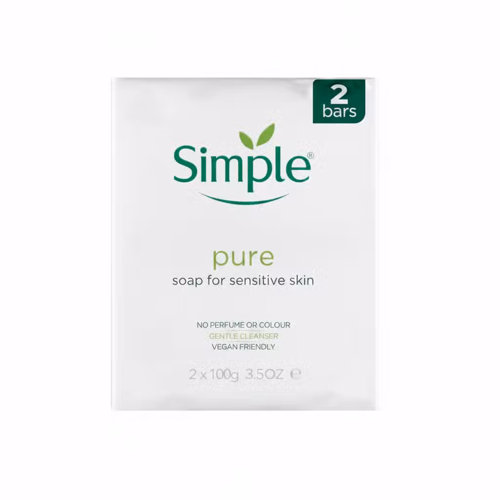 Simple Pure Soap For Sensitive Skin 2 Bars 200gm No Perfume Or Colour Vegan Friendly