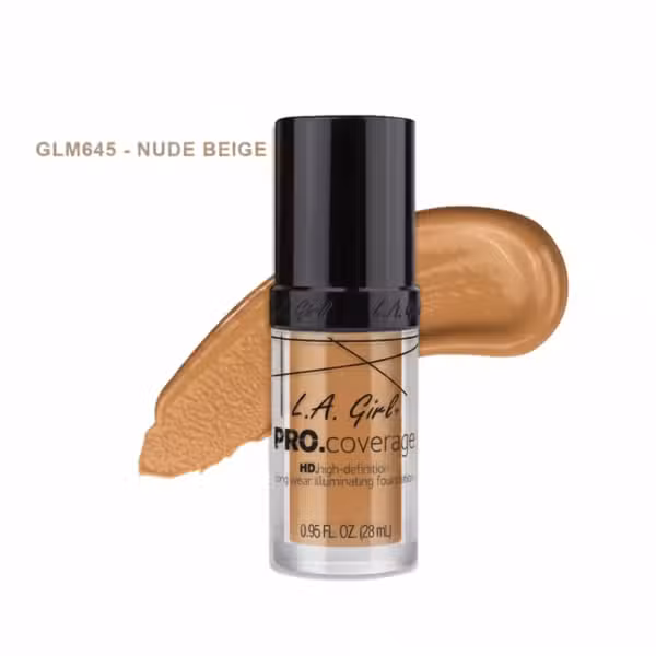 L.A. Girl Pro Coverage Nude Beige Liquid Foundation 28ml HD High Definition Long Wear Illuminating