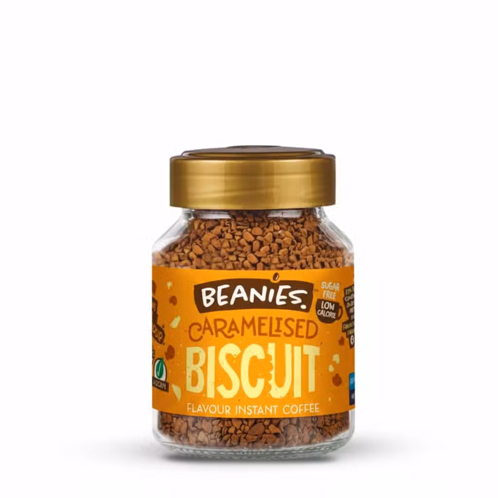 Beanies Caramelised Biscuit Flavour Instant Coffee 50gm Sugar Free Low Calorie