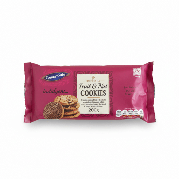 Tower Gate Fruit & Nut Cookies 200gm Half Coated