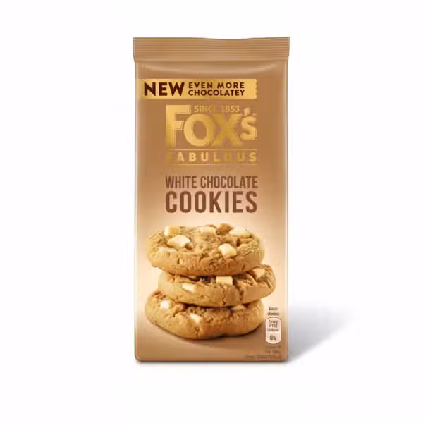 Fox's White Chocolate Cookies 180gm New Even More Chocolatey