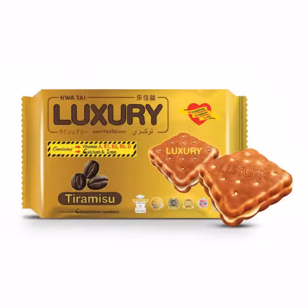 HWA TAI LUXURY Tiramisu Flavored Calcium Cream Sandwich 200gm Vitamin A B1 B2 B6 D Calcium Iron