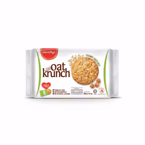 Munchy's Oat Krunch Chunky Hazelnut Cookies 208gm Source of Fibre Trans Fat Free No Preservatives No Artificial Coloring
