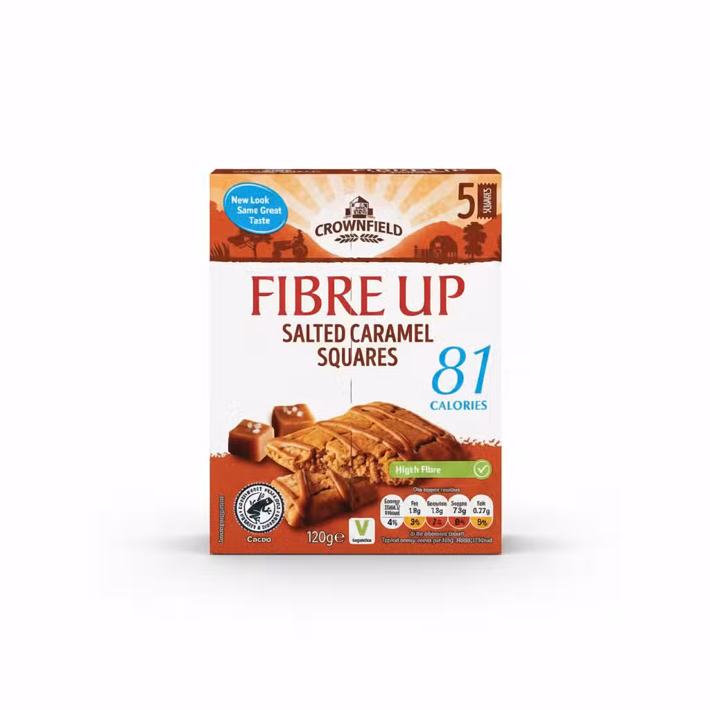 Crownfield Fibre Up Salted Caramel Squares 120gm High Fibre