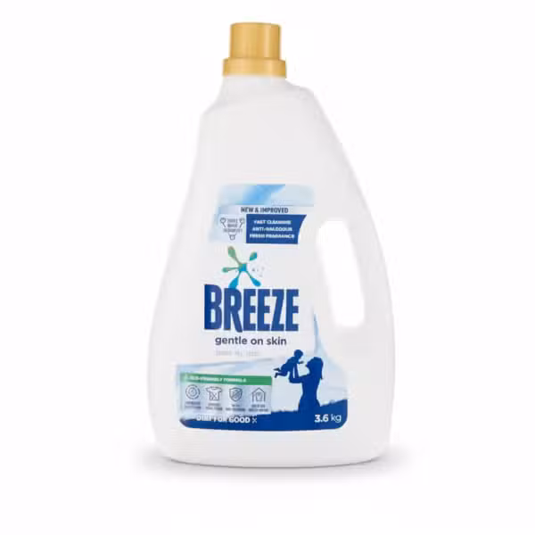 Breeze Gentle On Skin Liquid Detergent 3.6kg Fast Cleaning Anti-Malodour Fresh Fragrance