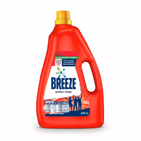 Breeze Power Clean Liquid Detergent 3.6kg Eco-Friendly Formula Tough on Stains