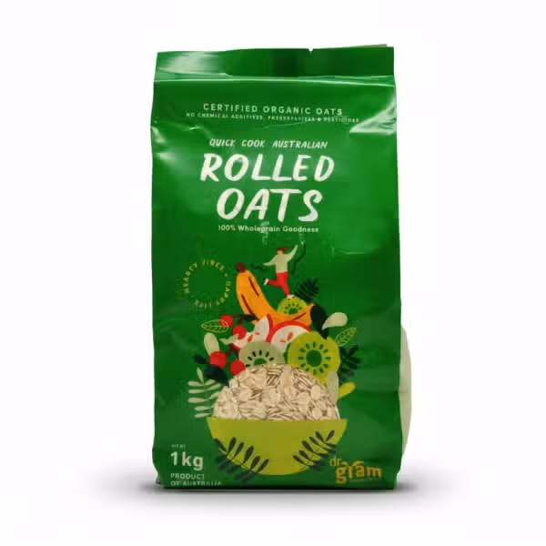 Dr Gram Rolled Oats 1kg Certified Organic Quick Cook Australian Whole Grain