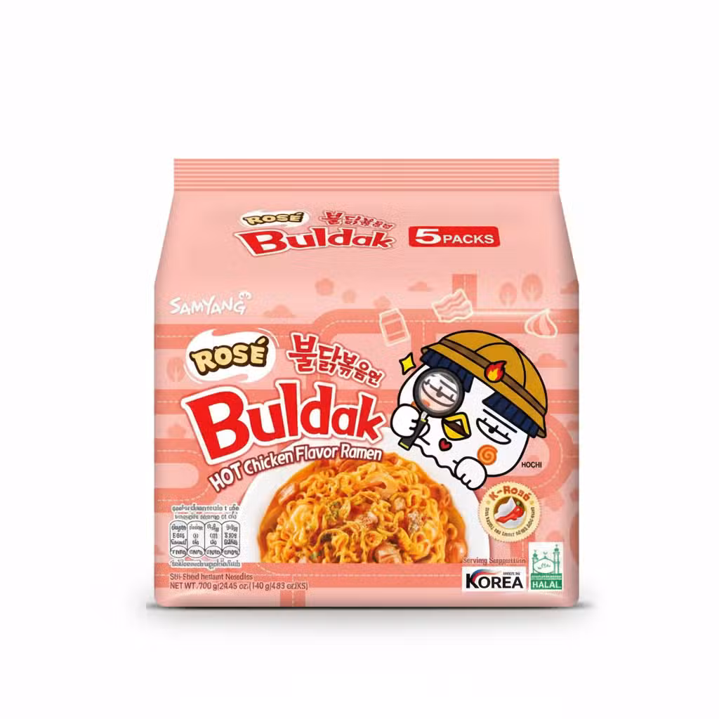 Samyang Rose Buldak Hot Chicken Flavor Ramen Stir-Fried Instant Noodles 5 Packs 700gm