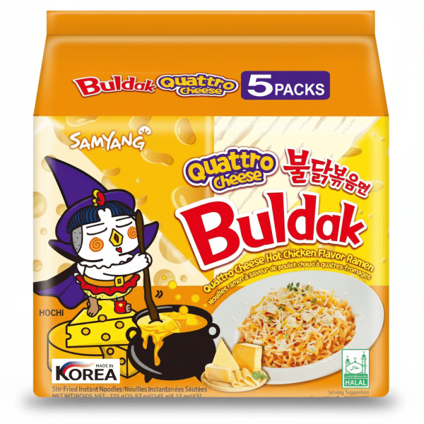 Samyang Buldak Quattro Cheese Hot Chicken Flavor Ramen 5 Packs Stir-Fried Instant Noodles