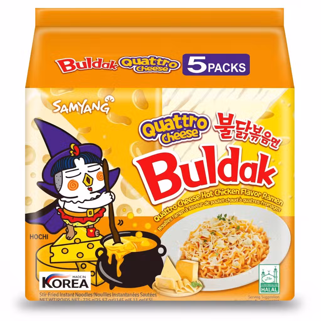 Samyang Buldak Quattro Cheese Hot Chicken Flavor Ramen 5 Packs Stir-Fried Instant Noodles