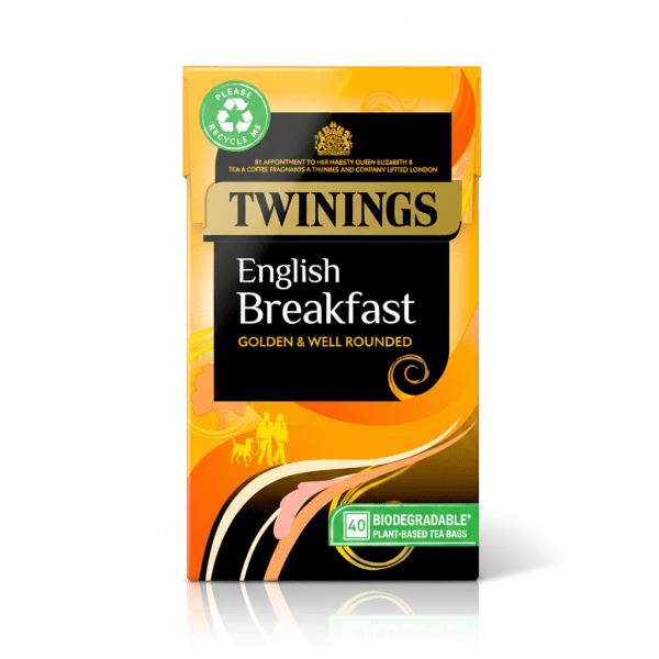 Twinings English Breakfast Tea Golden & Well Rounded Biodegradable Plant-Based Tea Bags 40 Count