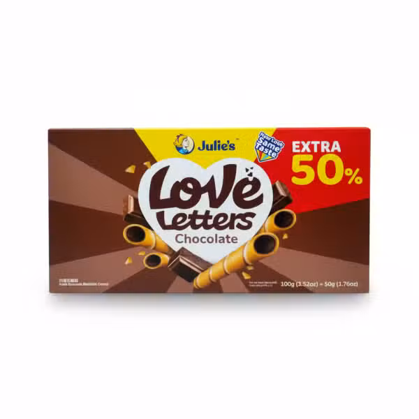 Julie's Love Letters Chocolate Wafers 100g Extra 50%