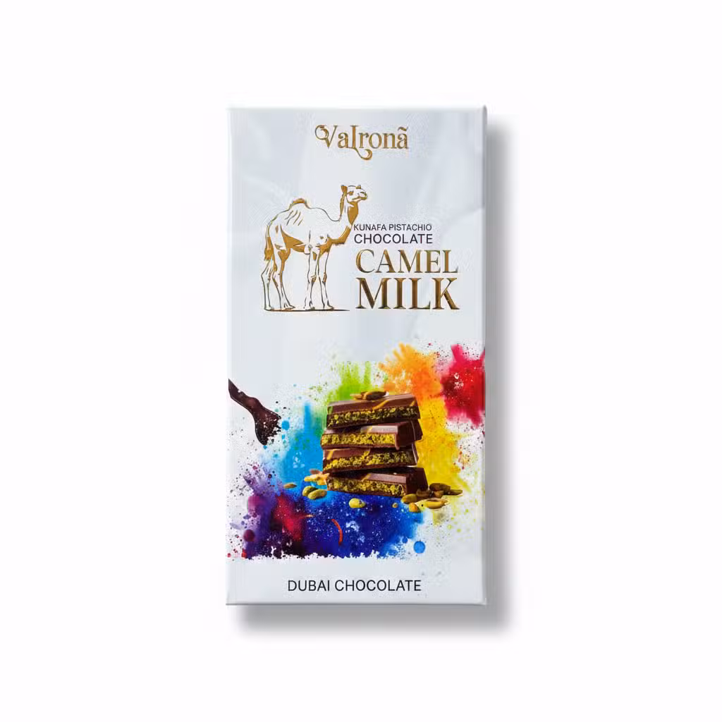 Valrhona Kunafa Pistachio Chocolate Camel Milk 100gm Dubai Chocolate