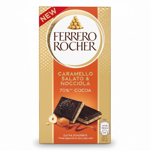 Ferrero Rocher Caramello Salato Nocciola 70% Cocoa Chocolate Bar 90g