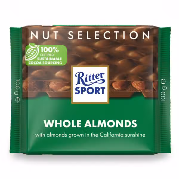 Ritter Sport Whole Almonds 100gm Certified Sustainable Cocoa Sourcing