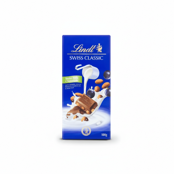 Lindt Swiss Classic Swiss Milk Chocolate with Raisins Hazelnuts Almonds 100g