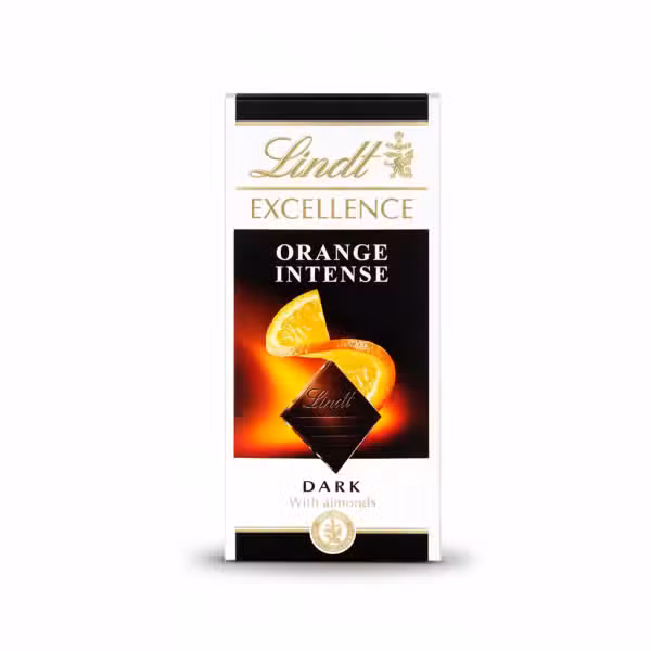 Lindt Excellence Orange Intense Dark Chocolate Bar 100gm With Almonds