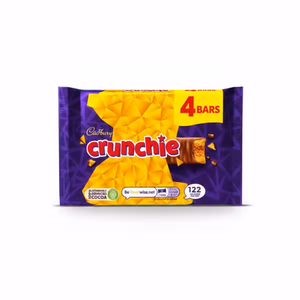 Cadbury Crunchie 4 Bars Milk Chocolate Honeycomb 104.4gm