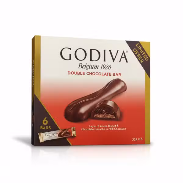 Godiva Belgium 1926 Double Chocolate Bar 6 Bars 35g x 6