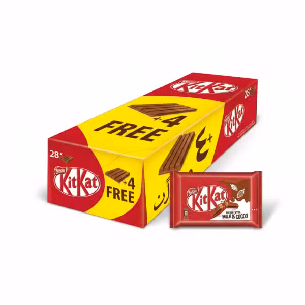 Nestle KitKat 4 Finger Chocolate Wafer Box 28x +4 Free