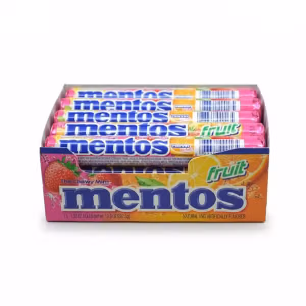Mentos Fruit Chewy Dragees 15 Rolls Natural and Artificially Flavored