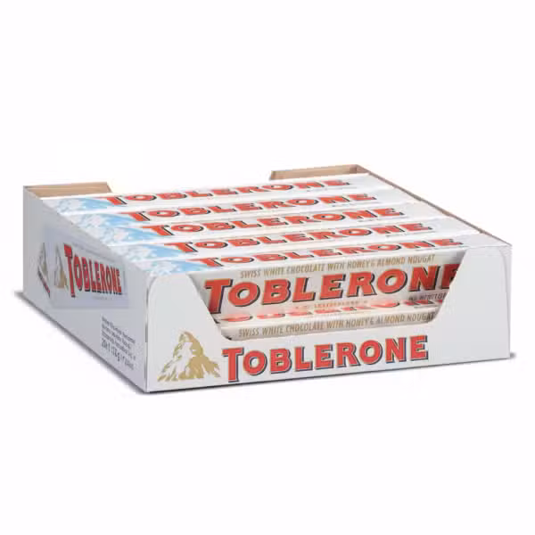 Toblerone Swiss White Chocolate with Honey & Almond Nougat 100gm Each