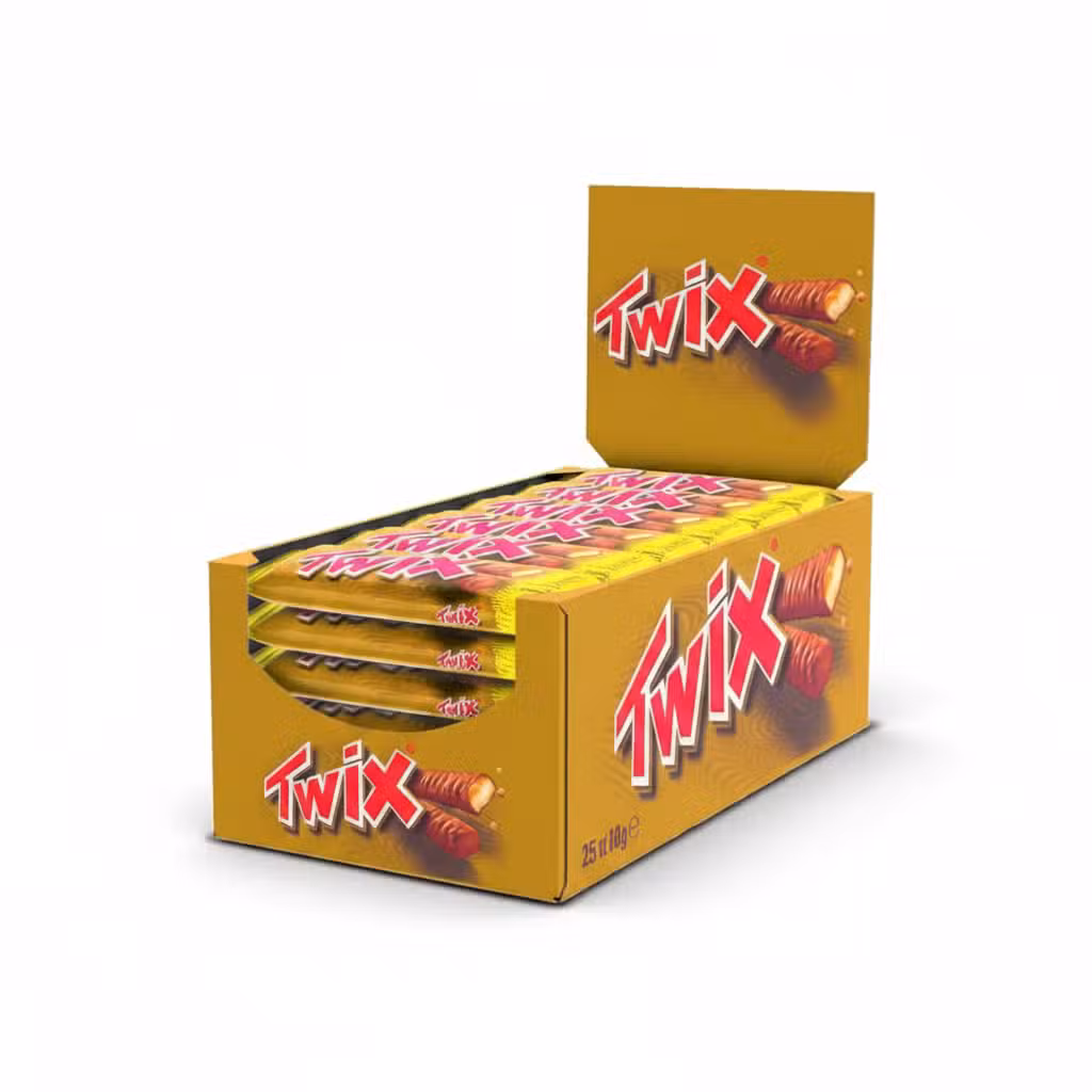 Twix Chocolate Bar 25 Piece Box Caramel Biscuit