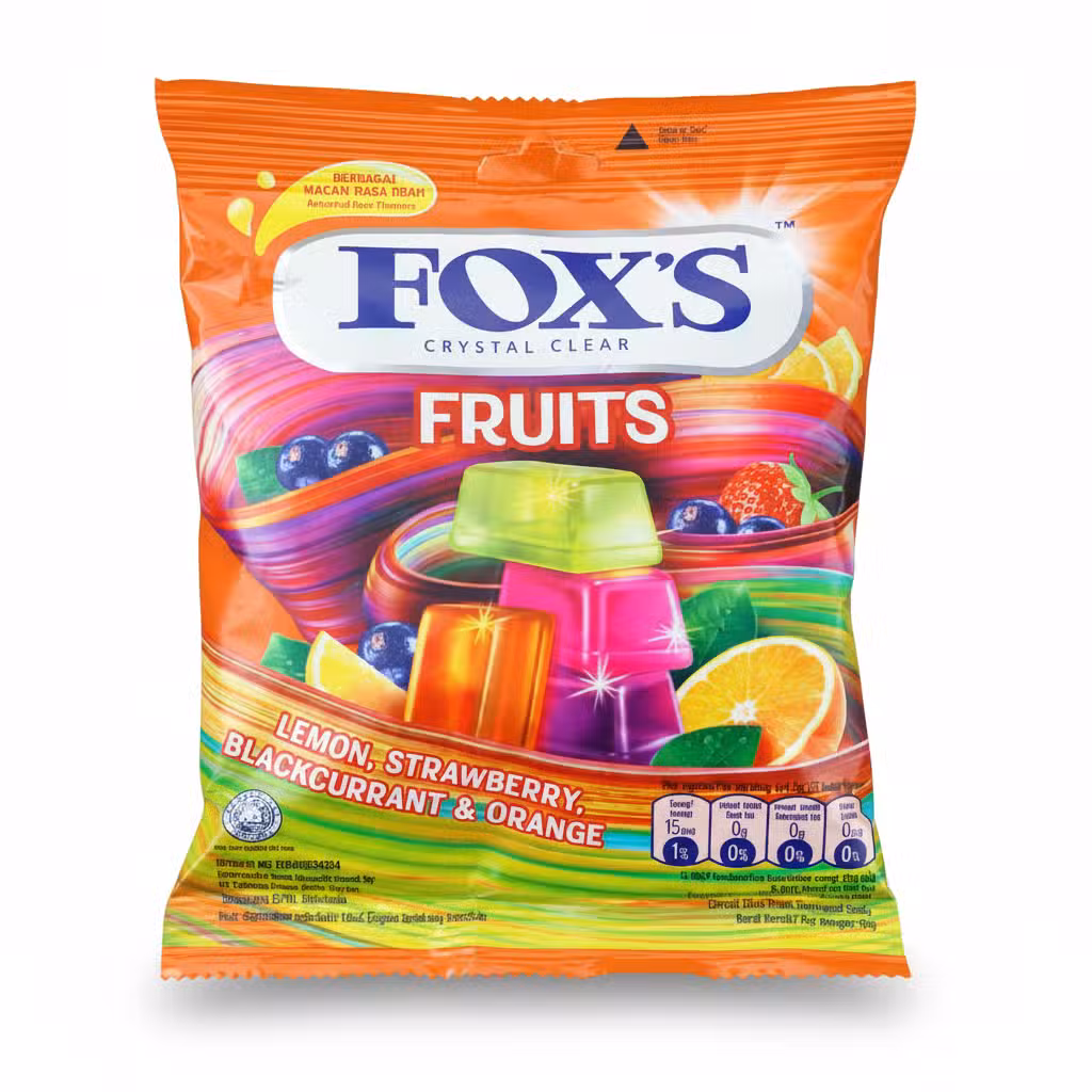 Fox's Crystal Clear Fruits Lemon Strawberry Blackcurrant Orange Candy 90gm