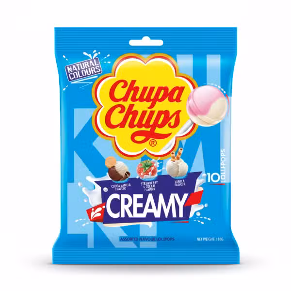 Chupa Chups Creamy Assorted Flavour Lollipops 110g Natural Colours