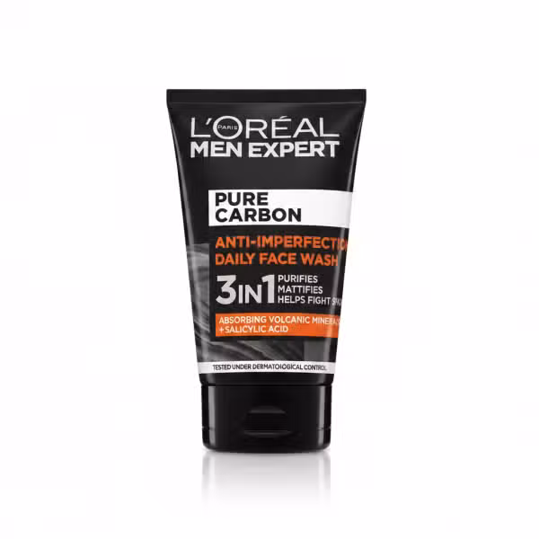 Loreal Men Expert Pure Carbon Anti-Imperfection Daily Face Wash 100ml Absorbing Volcanic Minerals Salicylic Acid