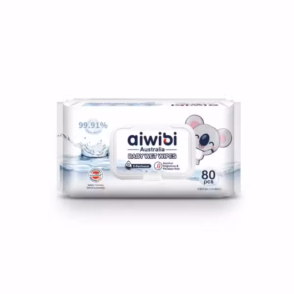 Aiwibi Australia Baby Wet Wipes 80 Pieces 99.91% Pure Water Alcohol Fragrance Paraben Free