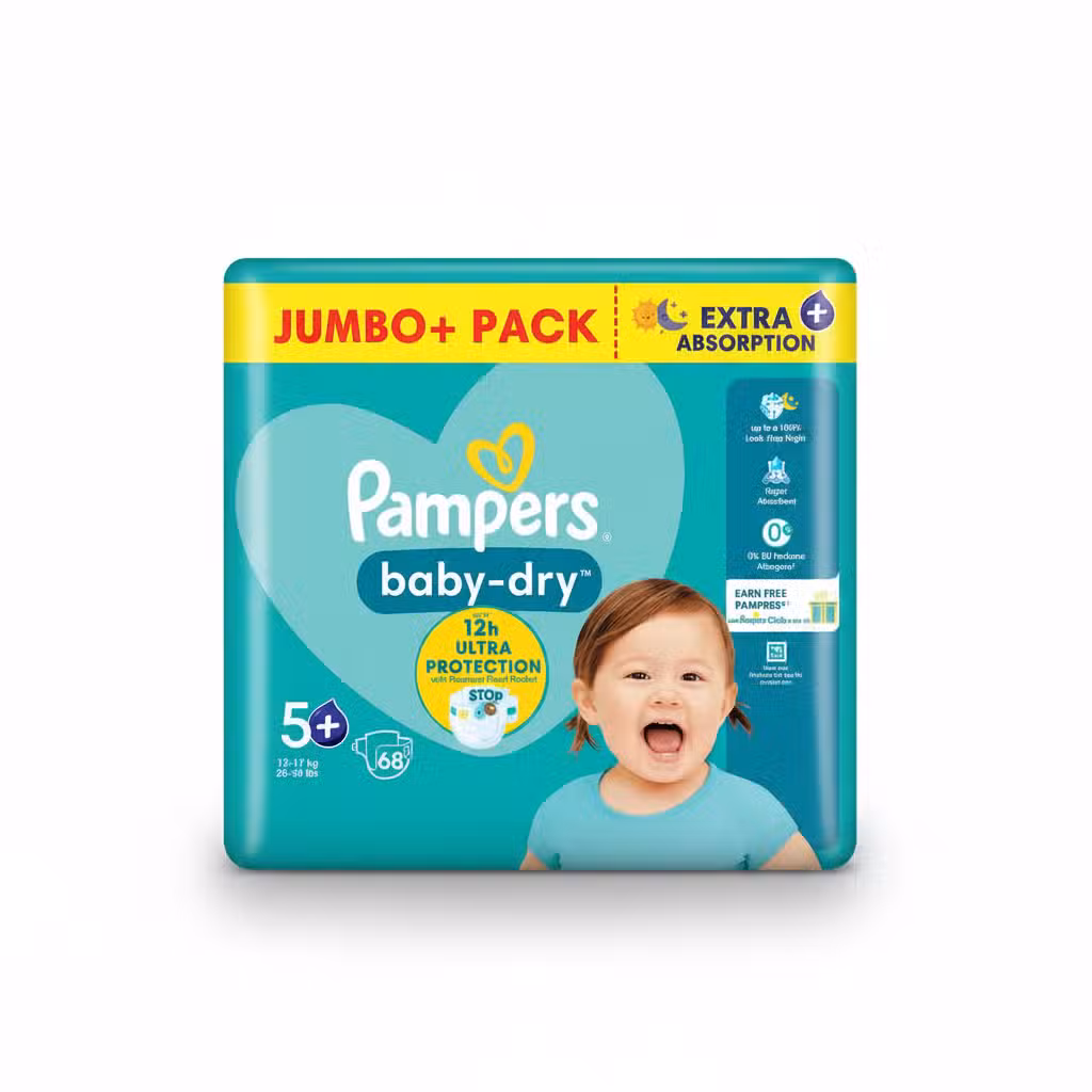 Pampers baby-dry Jumbo Pack Size 5 68 Count 12h Ultra Protection