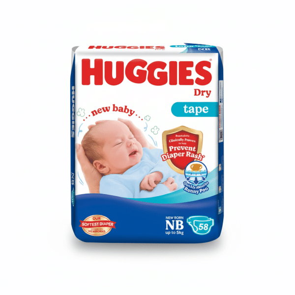 Huggies Dry Tape Newborn NB Up to 5kg Diapers 58 Count