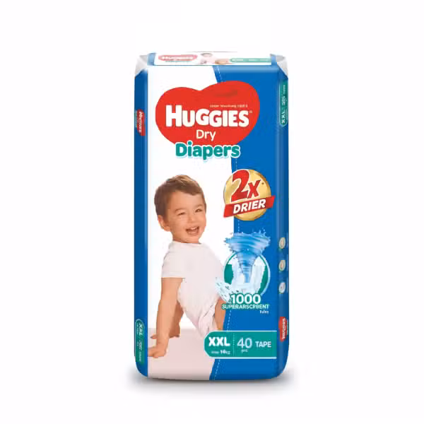 Huggies Dry Diapers XXL Tape Over 14KG 40pcs 2X Drier